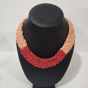 NWT Color Block Seed Bead Braided Necklace